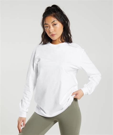 Gymshark Cotton Oversized Long Sleeve Top White Gymshark