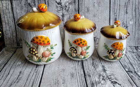 Vintage Retro Rare Mushroom Canister Set Of 5 Br