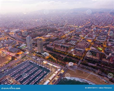 Aerial View from Drones of Coast in Barcelona and City Center Stock ...