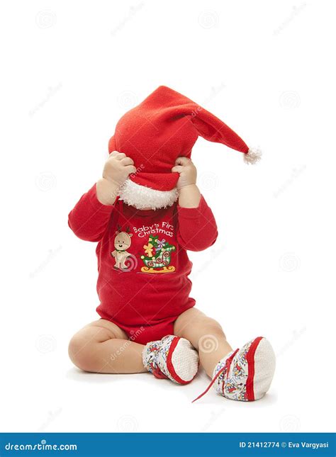 Funny Christmas Baby Stock Photo Image Of Adorable Girl 21412774