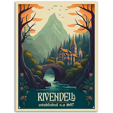 Lord of the Rings LOTR Rivendell J.R.R. Tolkien Art Print Travel Poster ...