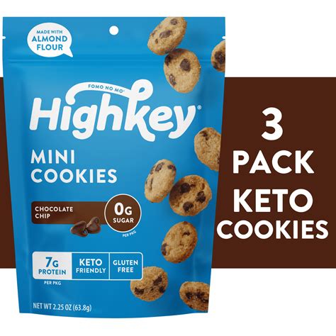 Highkey Healthy Low Carb Diet Gluten Free Zero Sugar Almond Chocolate Chip Cookies 3 Pack Keto