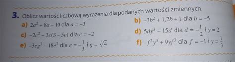 3 Oblicz wartość liczbową wyrażenia dla podanych wartości