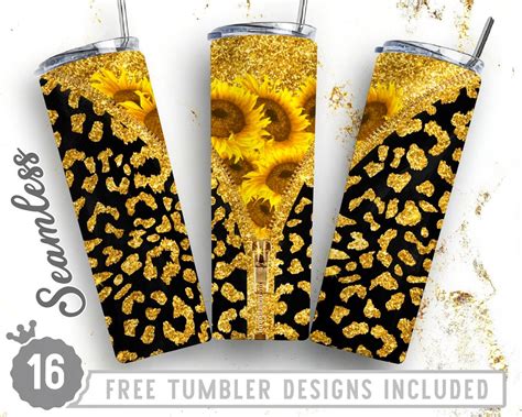 20oz Skinny Tumbler Design Sublimation Template Glitter Leopard