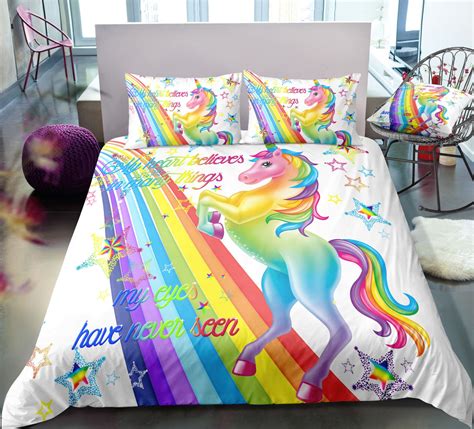 Sparkling Rainbow Unicorn Bedding Set Unilovers Unicorn Bed Set Rainbow Bedding Bedding Sets