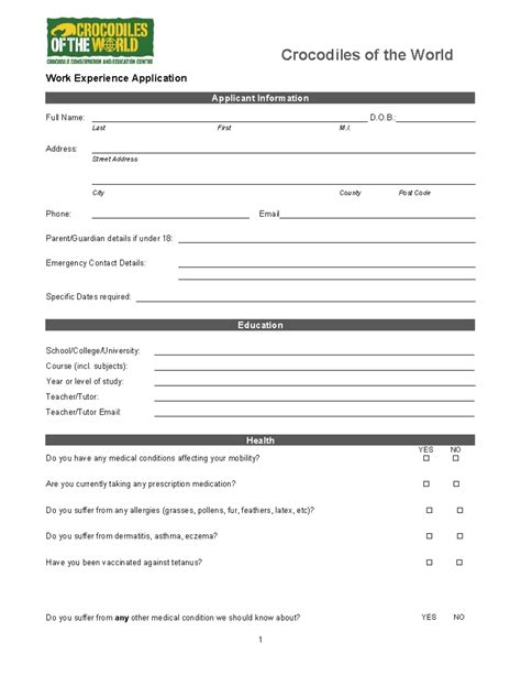 Work-Experience-Application - Crocodiles of the World Work Experience