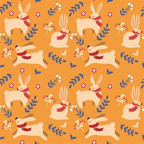 Premium Vector Seamless Vector Pattern With Cute White Rabbits On