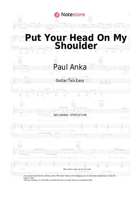 Put Your Head On My Shoulder Tabs Easy Guitar Paul Anka In Note Store