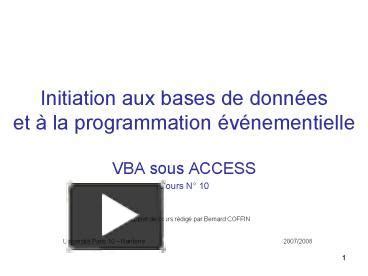 Ppt Initiation Aux Bases De Donnes Et La Programmation Vnementielle