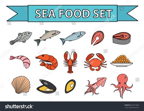 Sea Food Icons Set Vector Modern Stock Vector Royalty Free 528719620