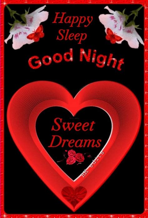 Happy Sleep Good Night Sweet Dreams With Two Hearts And Flowers On Red