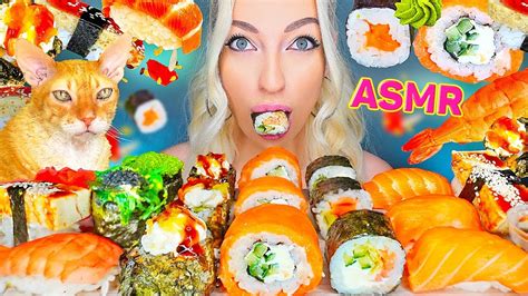 Asmr Eating Sushi Platter Salmon Sashimi Shrimp Flying Fish