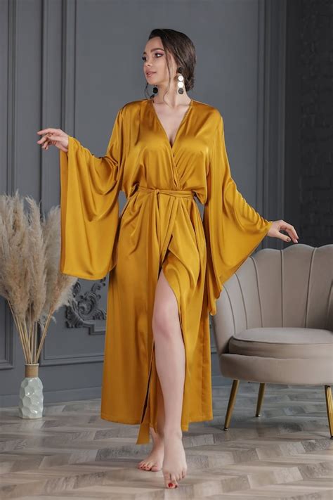 Kimono Silk Robe Long Sleeve Robe Silk Kimono Sleeves Long Etsy