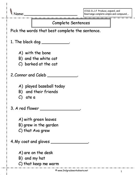 Complete Sentence Worksheet Pdf