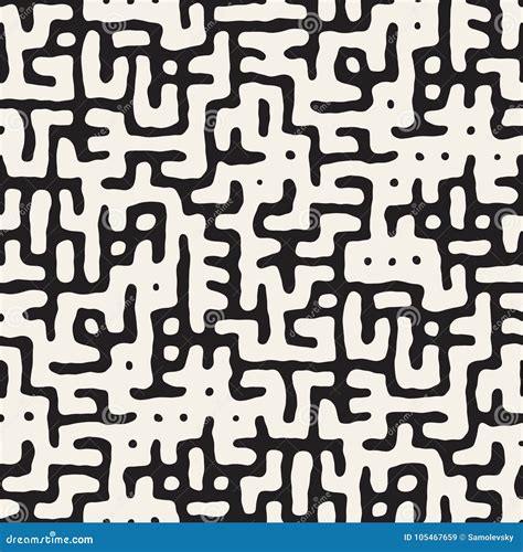 Vector Seamless Black And White Rounded Irregular Maze Pattern