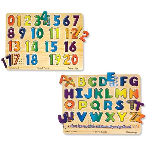 Melissa Doug Sound Puzzles Set Numbers And Alphabet Wooden Peg