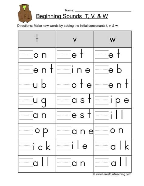 Beginning Sounds T V W Worksheets Worksheetscity