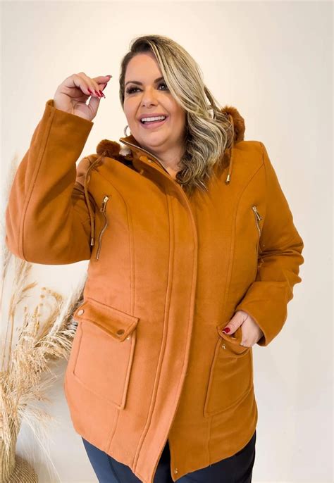 Jaqueta Parka L Batida Plus Size Inverno Forrada Capuz Remov Vel