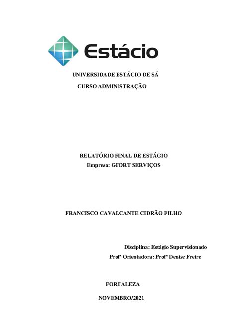 Relatorio final em administração - UNIVERSIDADE ESTÁCIO DE SÁ CURSO
