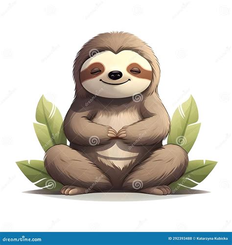 Cartoon Sloth Sitting In Yoga Meditation Pose Stock Illustration