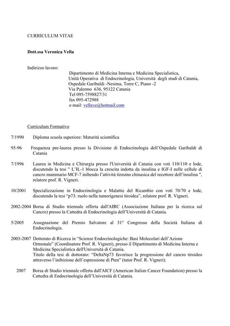CURRICULUM VITAE Dott.ssa Veronica Vella Indirizzo - Medicina