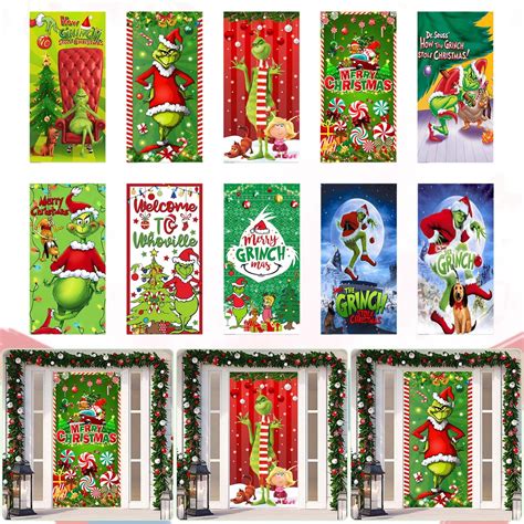 Grinch Christmas Door Cover Christmas Door Decoration Front Door Decor Holiday Xmas Party