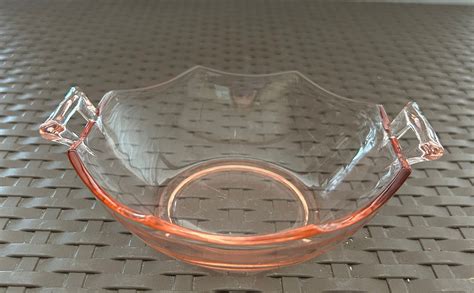 Vintage Pink Depression Glass Octagon Serving Bowl Tidbit Nut Candy Dish Catchall With Handles