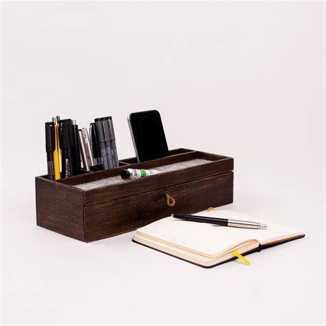 Vintage Wood Desk Organizer With Drawer Walnut Home Office Etsy