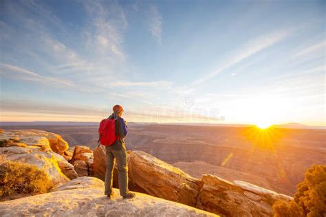 Hike on sunset stock image. Image of outdoors, hiking - 268142887