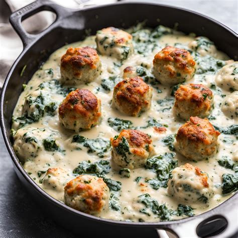 Baked Chicken Ricotta Meatballs Recipe With Spinach Alfredo Sauce