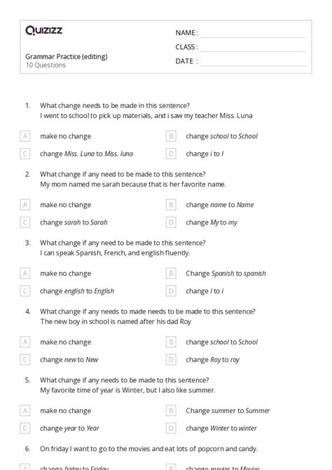 Free 4th Grade Editing Worksheets