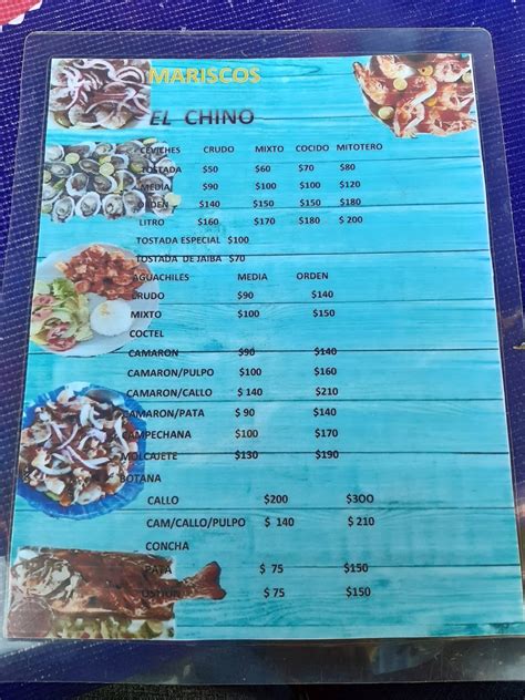 Carta del restaurante Mariscos El Chino Patero Culiacán Rosales