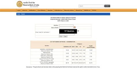 RBI Grade B 2021 Scorecard Cutoff Marks Released For Phase I Check