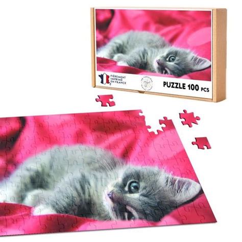 Puzzle Classique FABULOUS Chaton Gris Mignon Drap Rouge 100