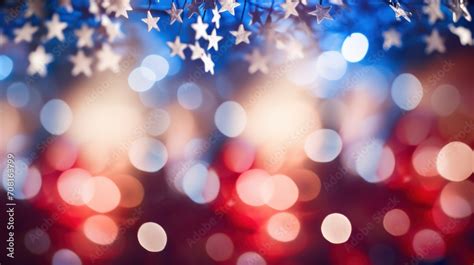 Dazzling Bokeh Effect With Blue And Red Patriotic Stars Horizontal