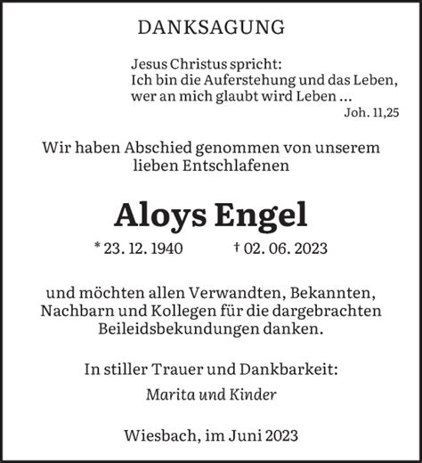 Traueranzeigen Von Aloys Engel Saarbruecker Zeitung Trauer De