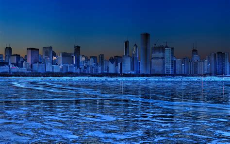 Chicago Skyline At Night Winter - 3360x2100 - Download HD Wallpaper - WallpaperTip