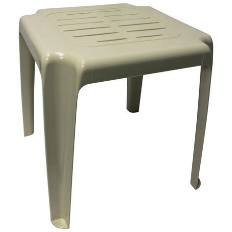 Emsco 17 in. Almond Stackable Slotted Plastic Outdoor Side Table-96630-1 - The Home Depot