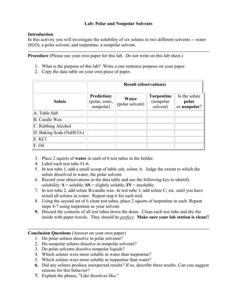 Lab: Polar and Nonpolar Solvents