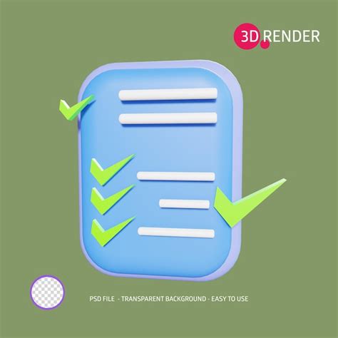 Lista de verificación del icono de renderizado 3d Archivo PSD Premium