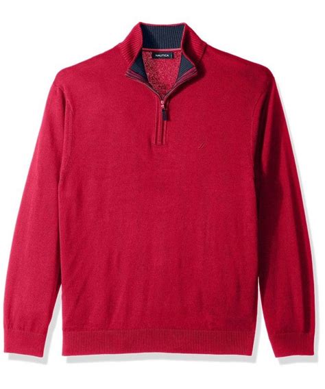 Men S Long Sleeve 1 4 Zip Solid Sweater With Suede Pull Detail Red Ce182meisc2 Mens