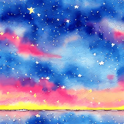 Colores De Puesta De Sol En El Cielo Con Estrellas Pintura En Acuarela Hyper · Creative Fabrica