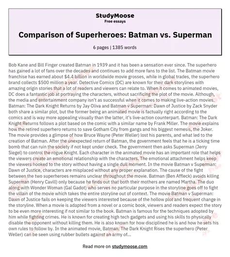 Comparison Of Superheroes Batman Vs Superman Free Comparison Essay