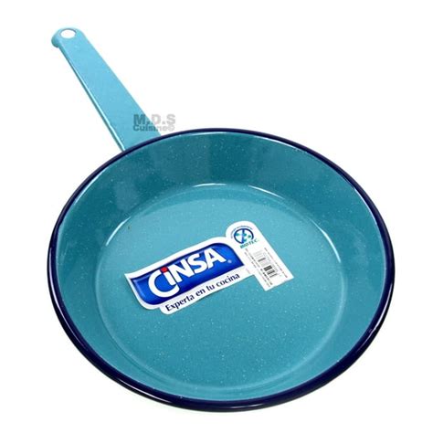 Fry Pan Sarten De Peltre 9” Turquoise Speckled Enamel Coated Cinsa