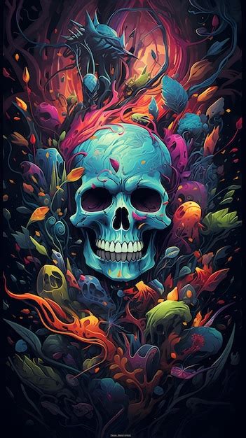 Premium AI Image | Colorful skull art illustration for wallpaper ...