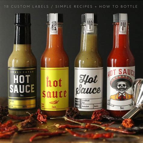 Hot Sauce Bottles Lined Up Next To Each Other On A Table With Chili Flakes