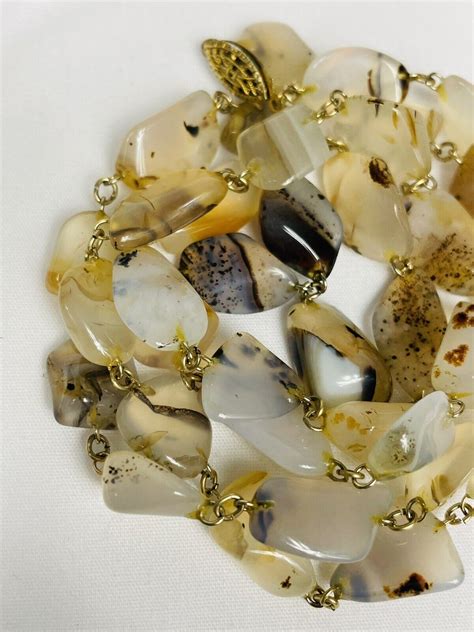 Vintage Gold Filled Art Deco Dendritic Agate Polish Bead Necklace 275” Ebay