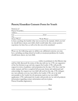 Fillable Online Parent Guardian Consent Form For Youth Fax Email Print