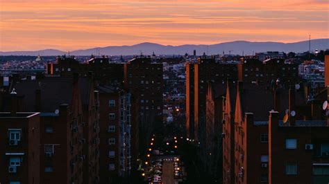 Wallpaper city, road, aerial view, buildings, sunset hd, picture, image