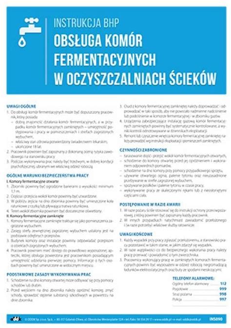 Oddk Instrukcja Bhp Obsługa Komór Fermentacyjnych W Oczyszczalniach